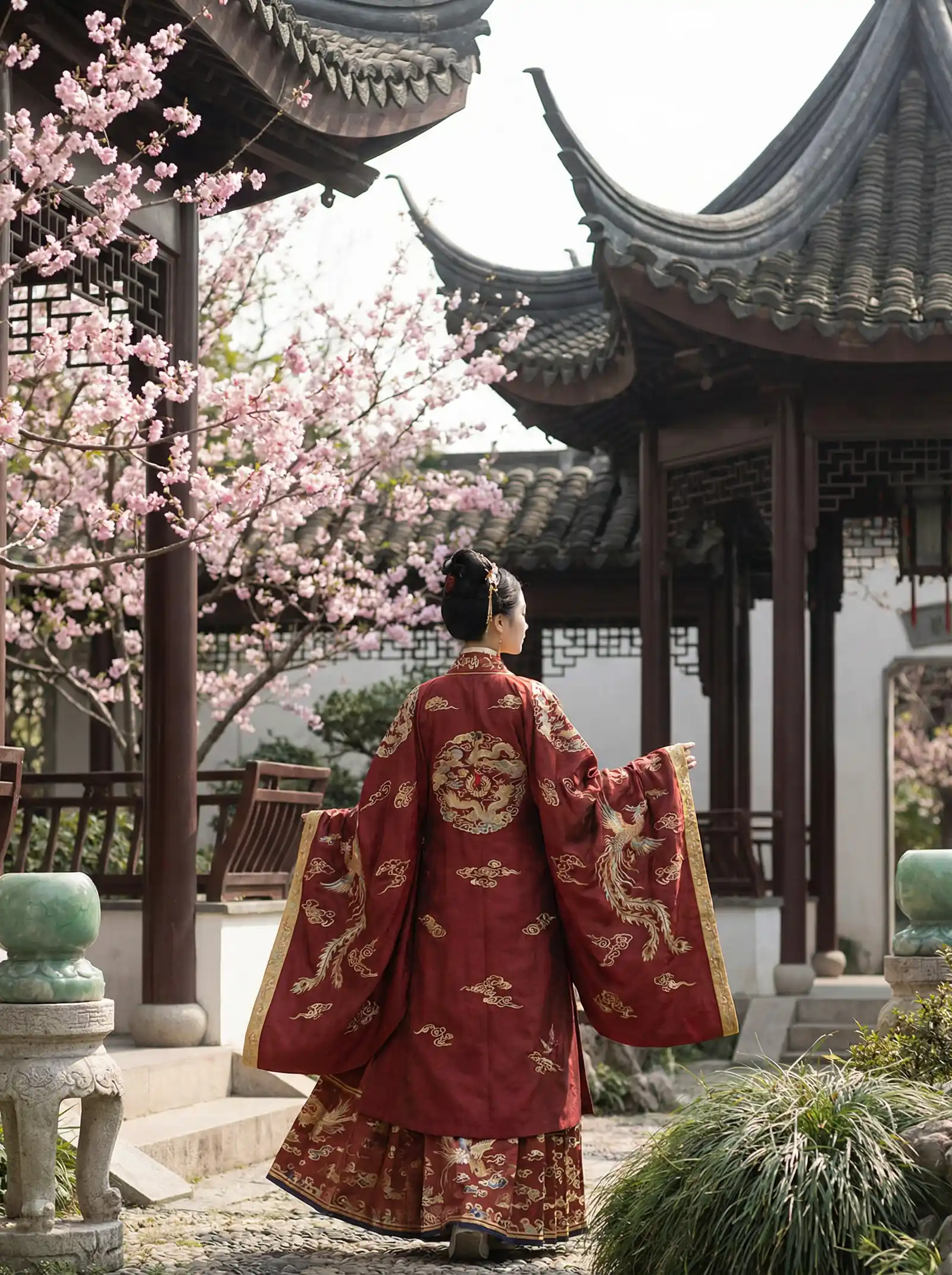 坎贝奇的三部曲 明制汉服红色凤凰刺绣